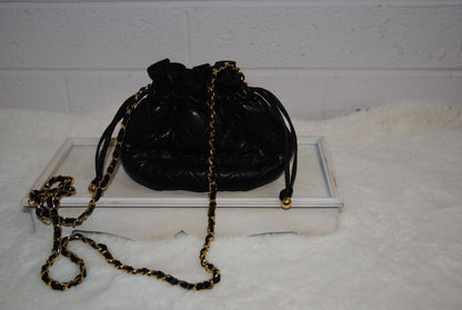 Cosci Black Gold Quilted Lambskin Mini Bucket Bag