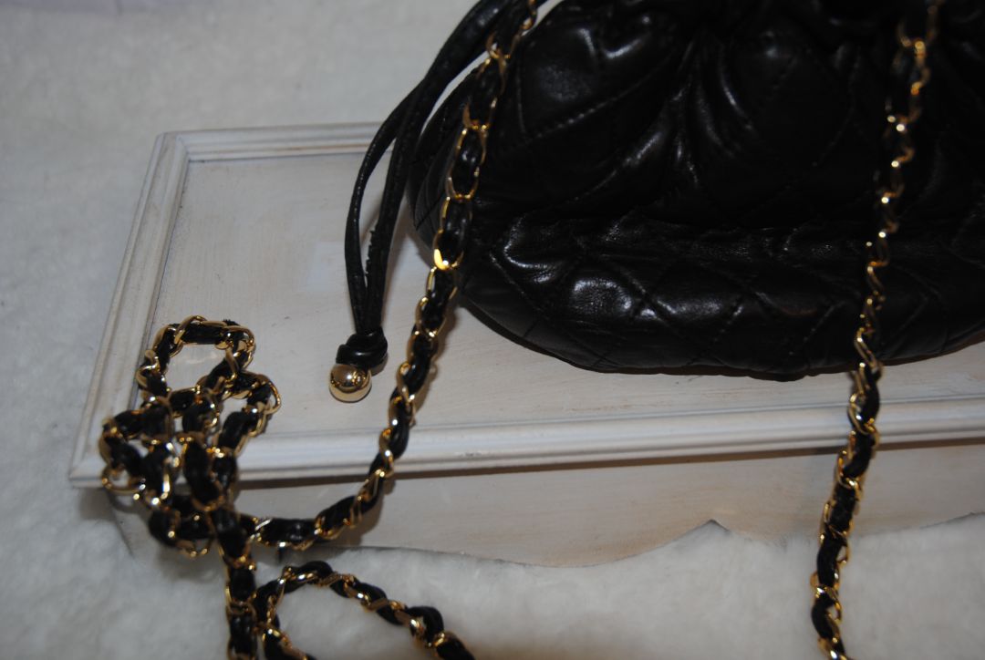 Cosci Black Gold Quilted Lambskin Mini Bucket Bag