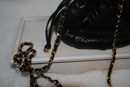 Cosci Black Gold Quilted Lambskin Mini Bucket Bag