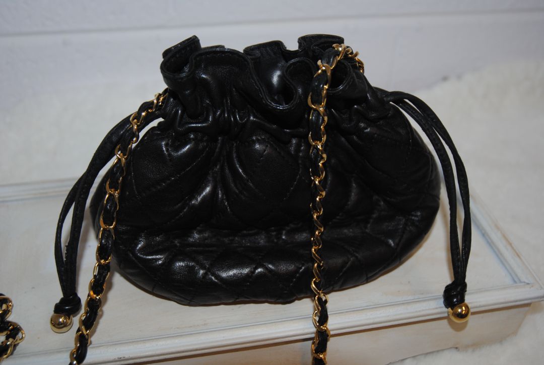 Cosci Black Gold Quilted Lambskin Mini Bucket Bag