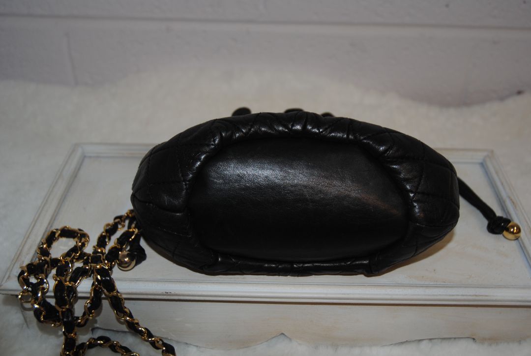 Cosci Black Gold Quilted Lambskin Mini Bucket Bag
