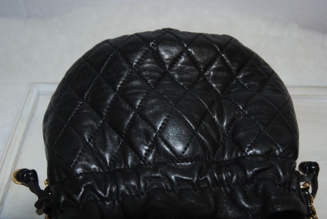 Cosci Black Gold Quilted Lambskin Mini Bucket Bag