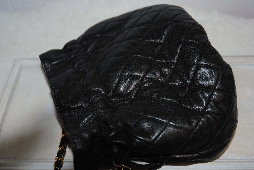 Cosci Black Gold Quilted Lambskin Mini Bucket Bag