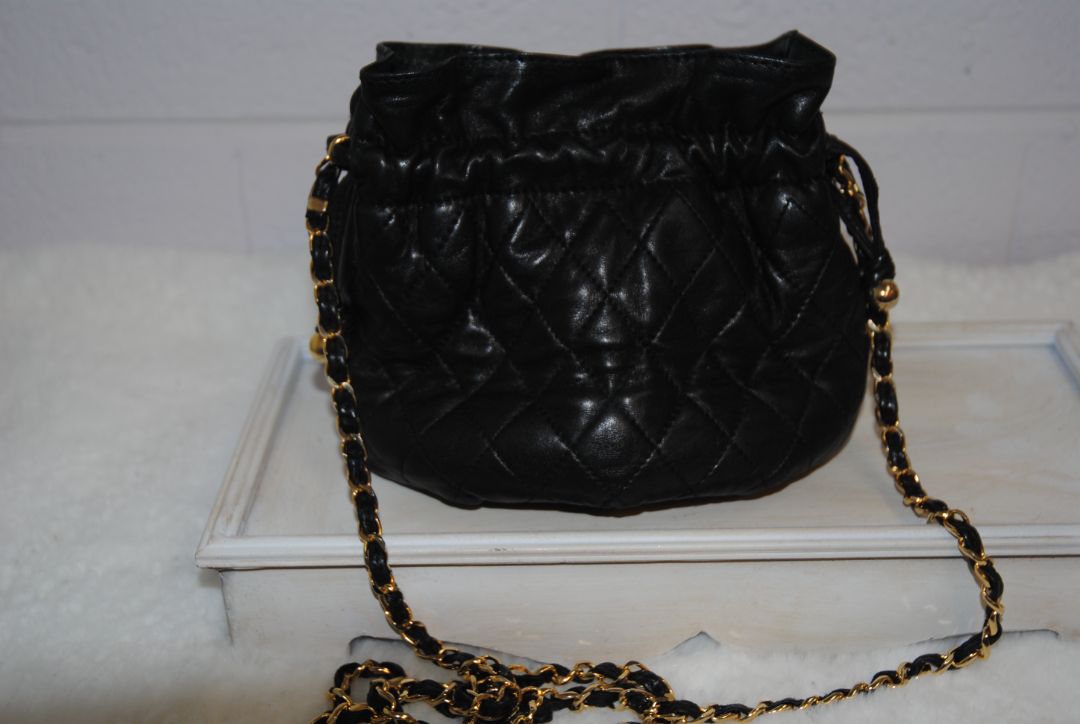 Cosci Black Gold Quilted Lambskin Mini Bucket Bag