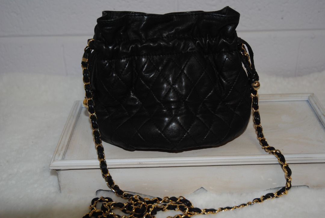 Cosci Black Gold Quilted Lambskin Mini Bucket Bag
