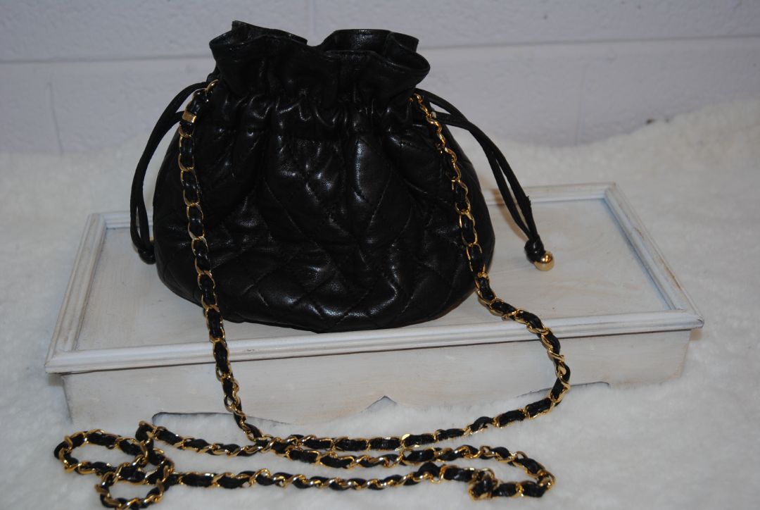 Cosci Black Gold Quilted Lambskin Mini Bucket Bag