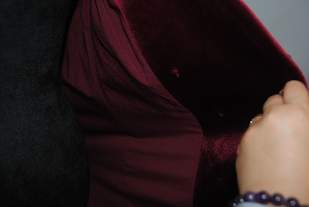 burgundy Express velvet shawl collar jacket, 10/Shoulder to shoulder: ~16.5 in Bust (pit to pit): ~20 in Waist: ~19 in Length (shoulder to hem): ~28 in Sleeve length: ~24 in
