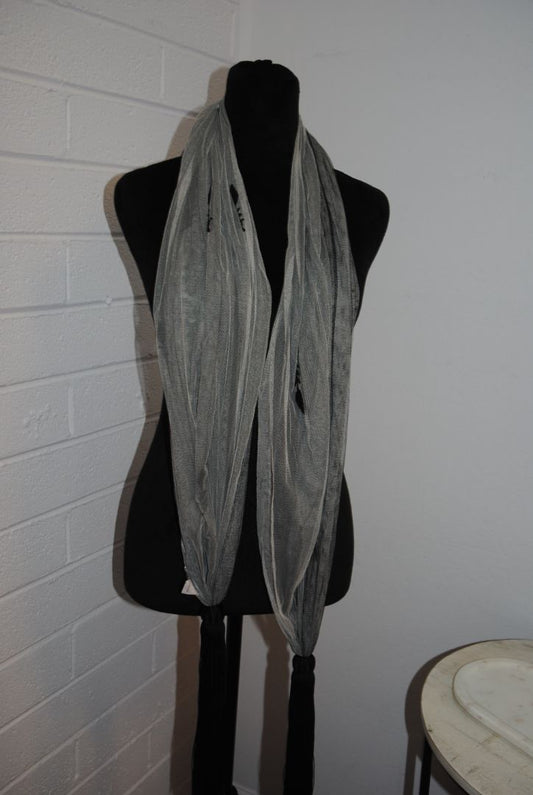 gray and black Dana Buchman tassle scarf, OS