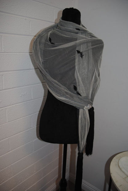 gray and black Dana Buchman tassle scarf, OS