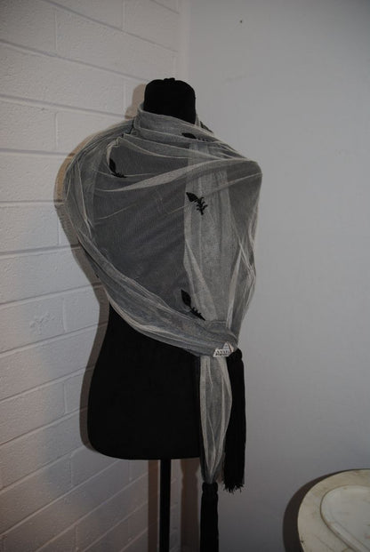 gray and black Dana Buchman tassle scarf, OS