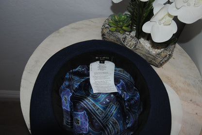 ETRO Navy Blue Paisley Fedora Hat L
