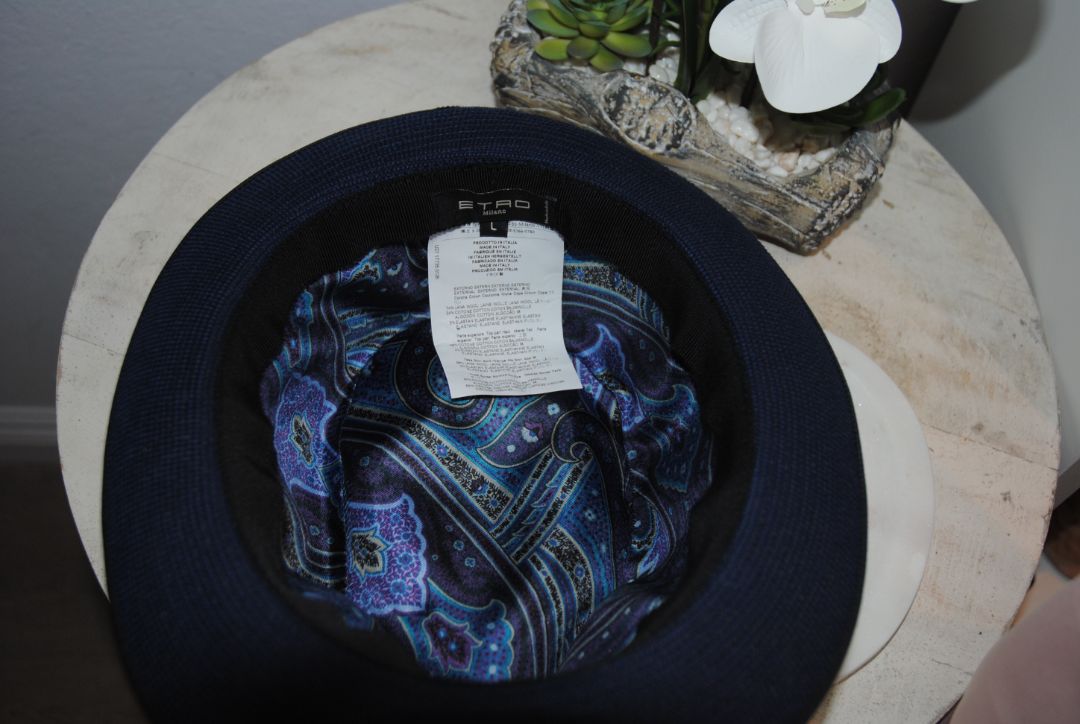 ETRO Navy Blue Paisley Fedora Hat L