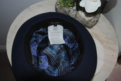 ETRO Navy Blue Paisley Fedora Hat L