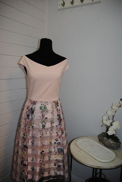 pink and floral Ted Baker fit and flare floral dress, 1 EU