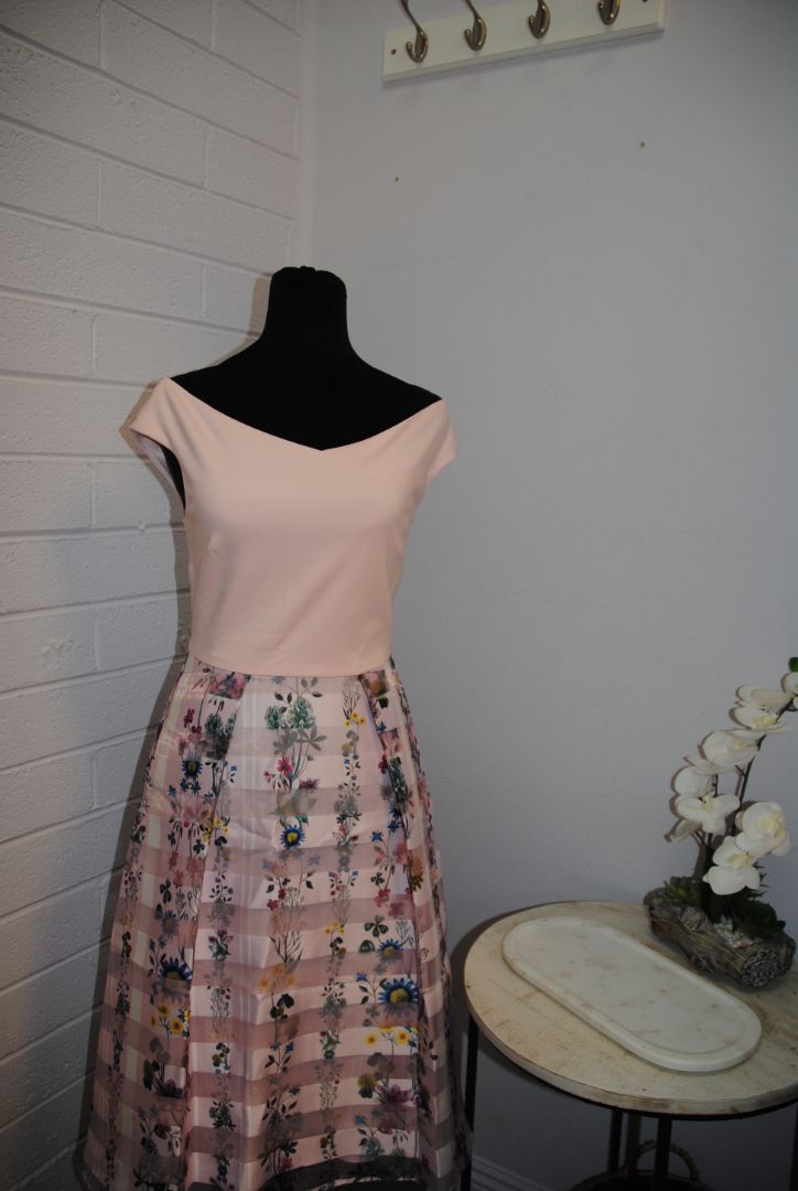 pink and floral Ted Baker fit and flare floral dress, 1 EU