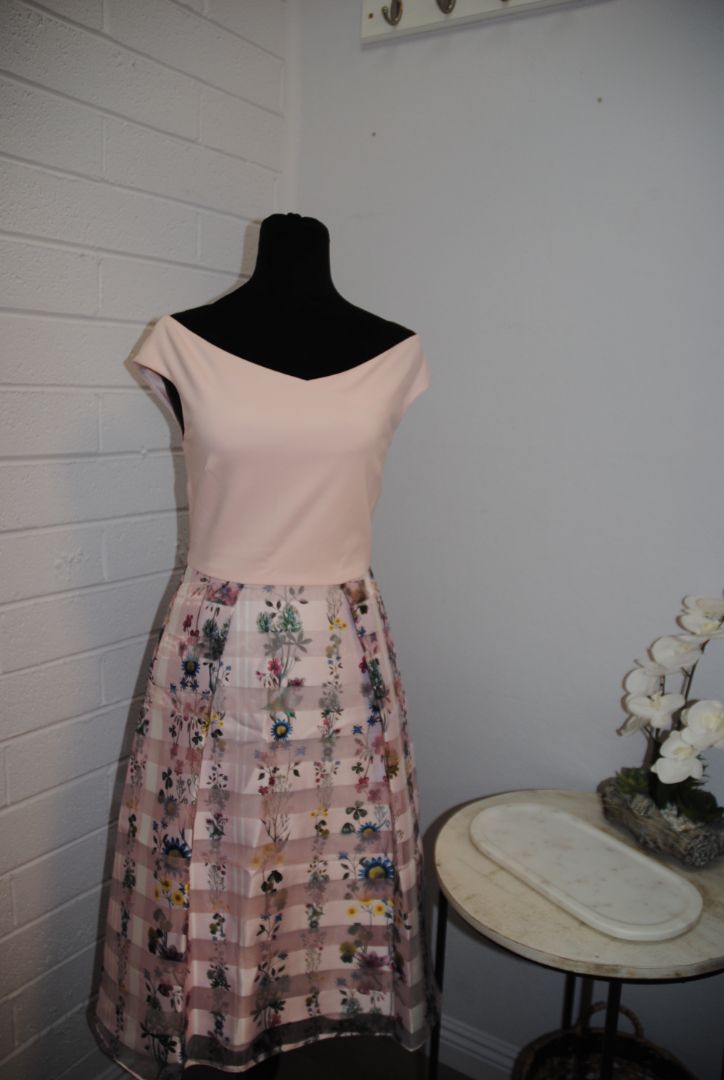 pink and floral Ted Baker fit and flare floral dress, 1 EU