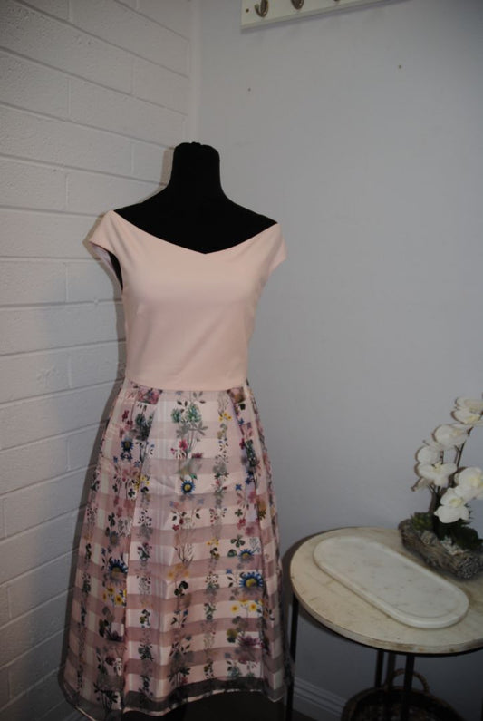 pink and floral Ted Baker fit and flare floral dress, 1 EU