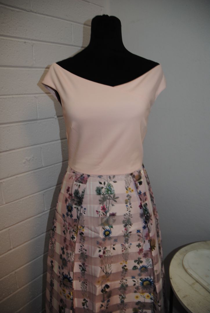 pink and floral Ted Baker fit and flare floral dress, 1 EU
