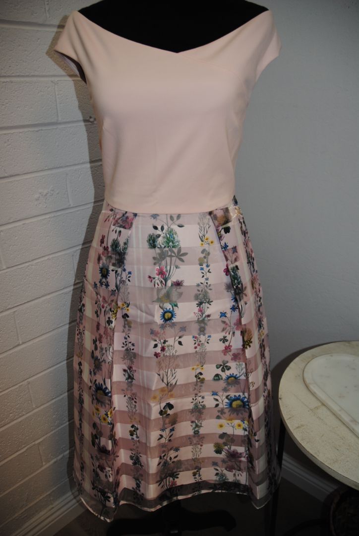 pink and floral Ted Baker fit and flare floral dress, 1 EU