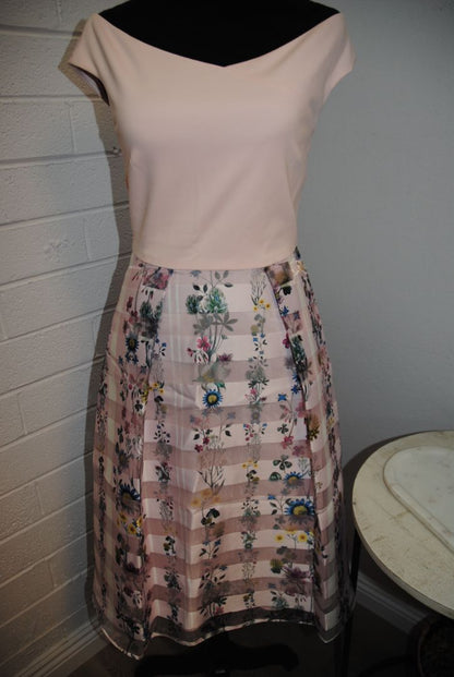 pink and floral Ted Baker fit and flare floral dress, 1 EU