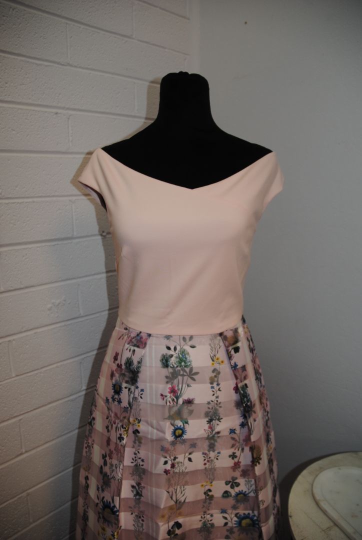 pink and floral Ted Baker fit and flare floral dress, 1 EU