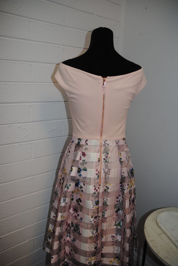 pink and floral Ted Baker fit and flare floral dress, 1 EU