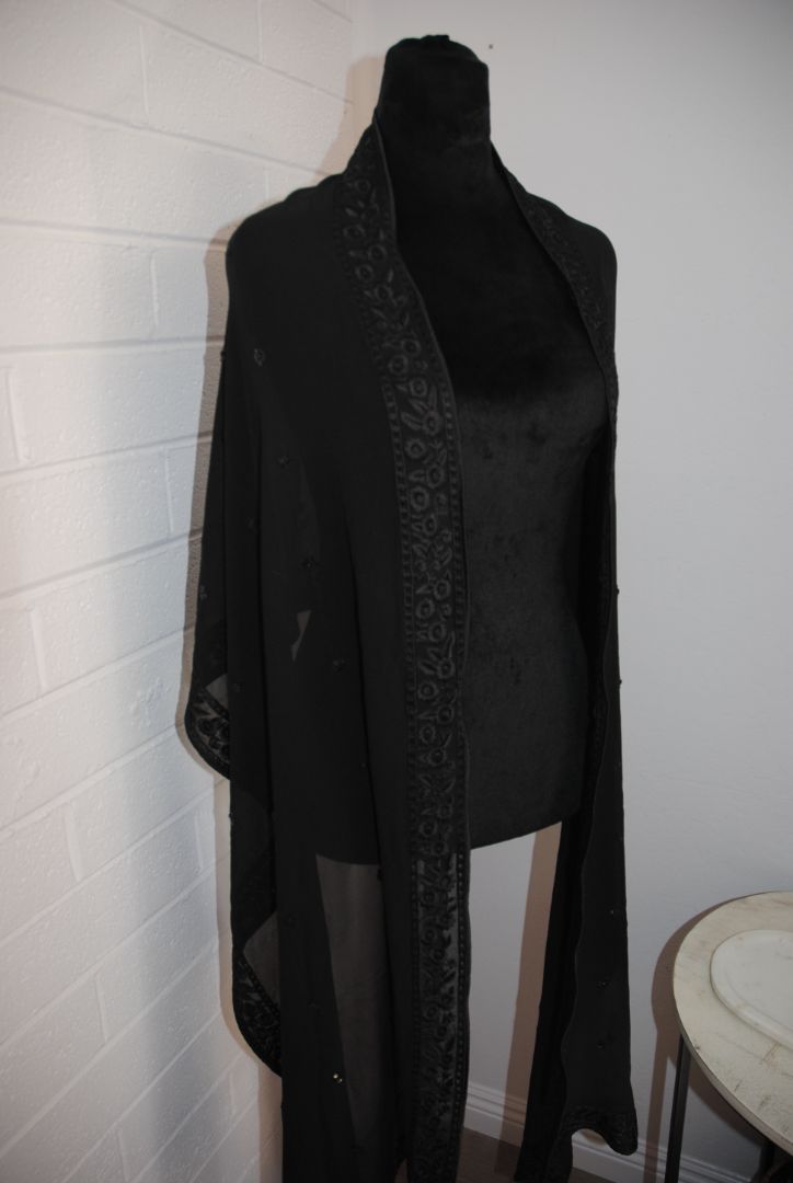 Black Chiffon Embroidered Evening Wrap