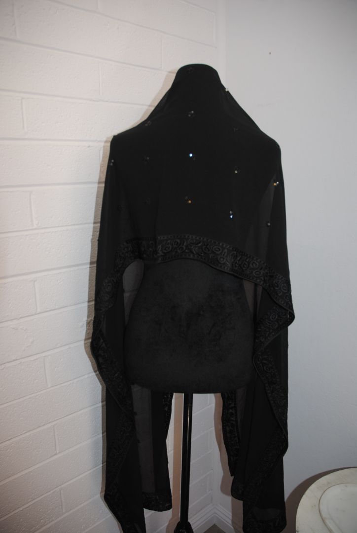 Black Chiffon Embroidered Evening Wrap