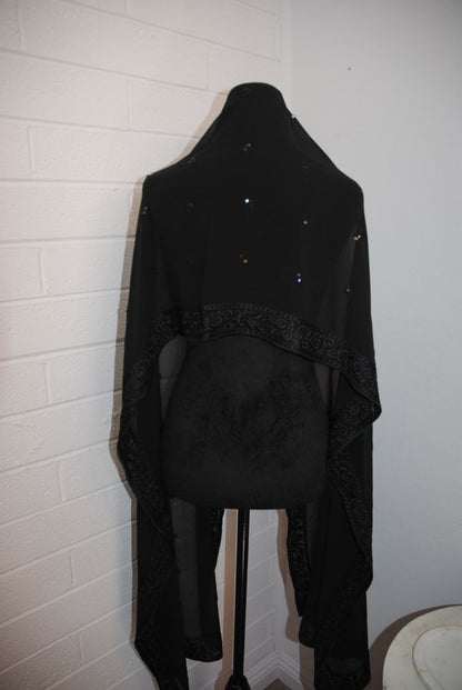 Black Chiffon Embroidered Evening Wrap