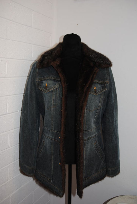 blue/brown Marvin Richards fur jean jacket, S