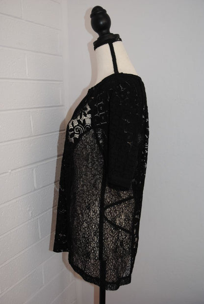In Earnest Black Lace Zip Top S