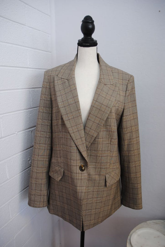brown houndstooth Veronica Beard single button plaid, 12