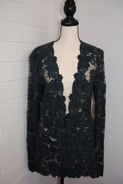 Olvis Teal Floral Lace Open-Front Evening Overlay