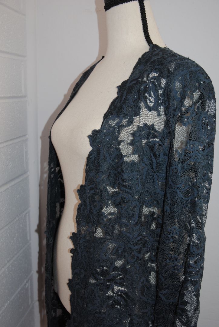 Olvis Teal Floral Lace Open-Front Evening Overlay