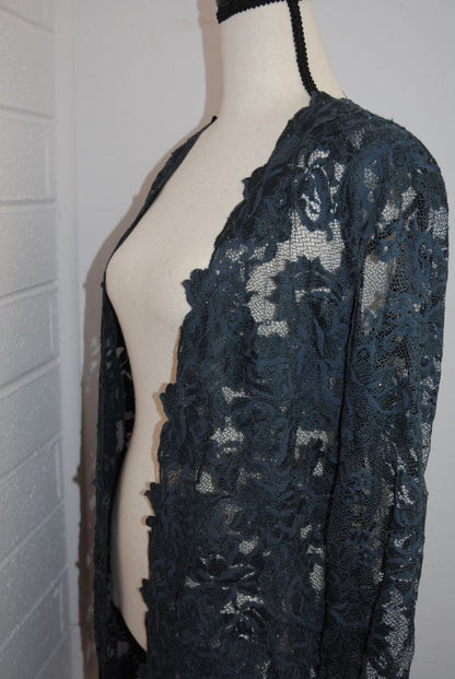 Olvis Teal Floral Lace Open-Front Evening Overlay