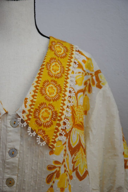 yellow Farm Rio embroidered collared blouse, L