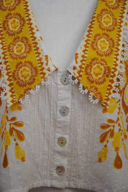yellow Farm Rio embroidered collared blouse, L
