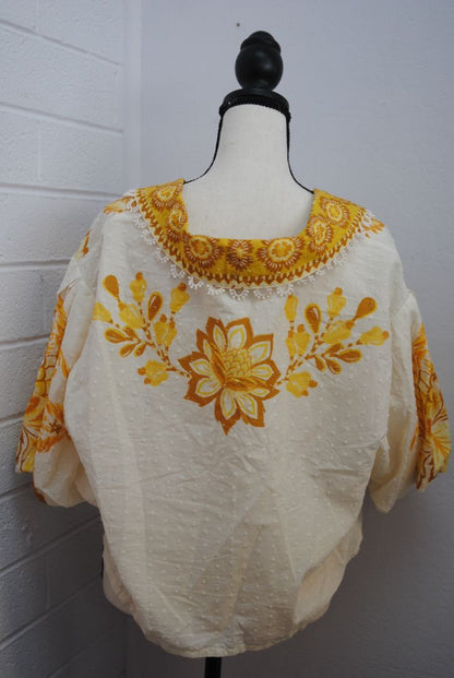 yellow Farm Rio embroidered collared blouse, L