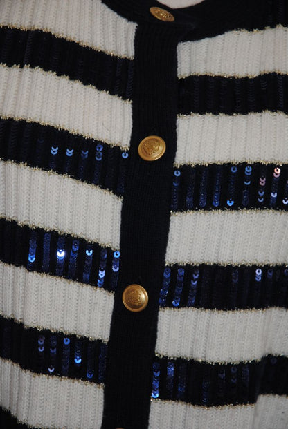 navy and white Vineyard Vines pinstripe cardigan, M