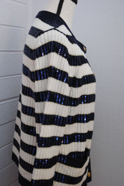 navy and white Vineyard Vines pinstripe cardigan, M