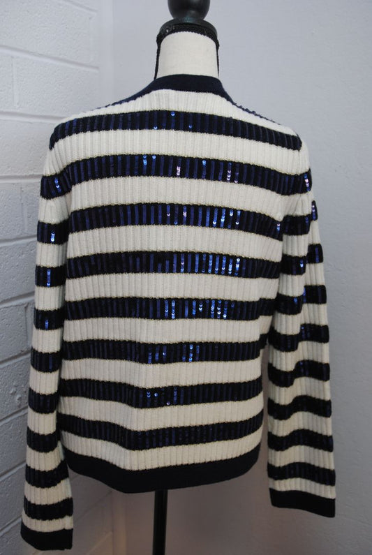 navy and white Vineyard Vines pinstripe cardigan, M