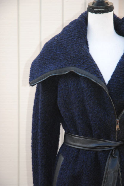 Cole Haan Navy Boucle Overcoat 6