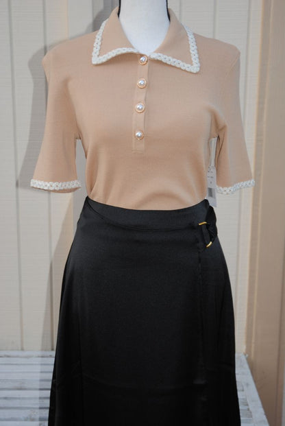 INC Black Satin Wrap Skirt S