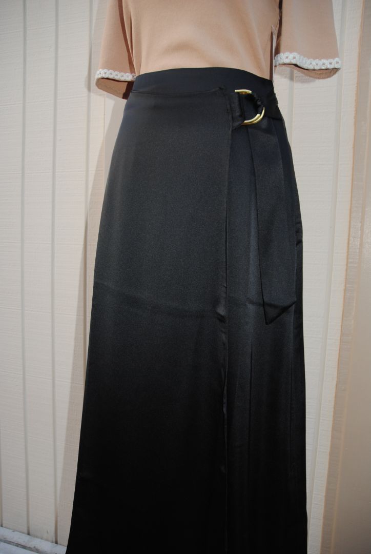INC Black Satin Wrap Skirt S