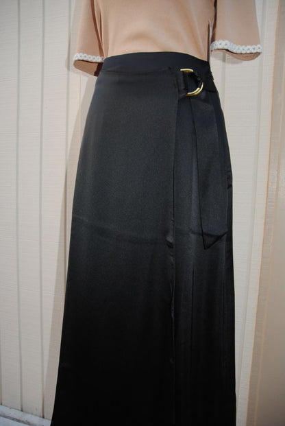 INC Black Satin Wrap Skirt S
