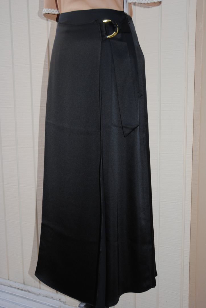 INC Black Satin Wrap Skirt S