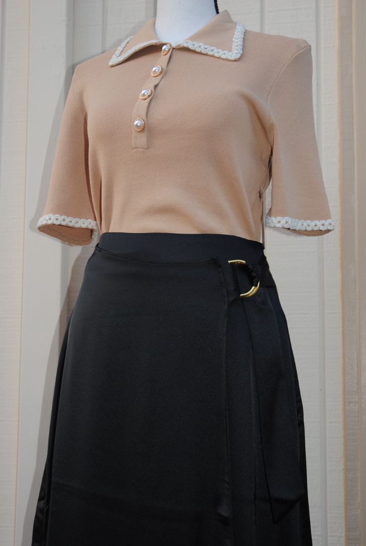INC Black Satin Wrap Skirt S