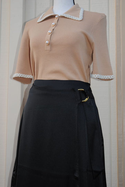 INC Black Satin Wrap Skirt S