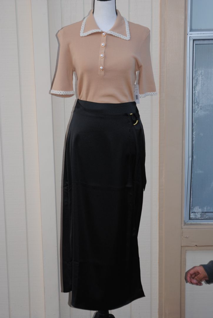 INC Black Satin Wrap Skirt S