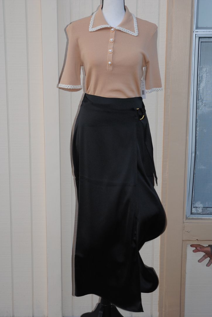 INC Black Satin Wrap Skirt S